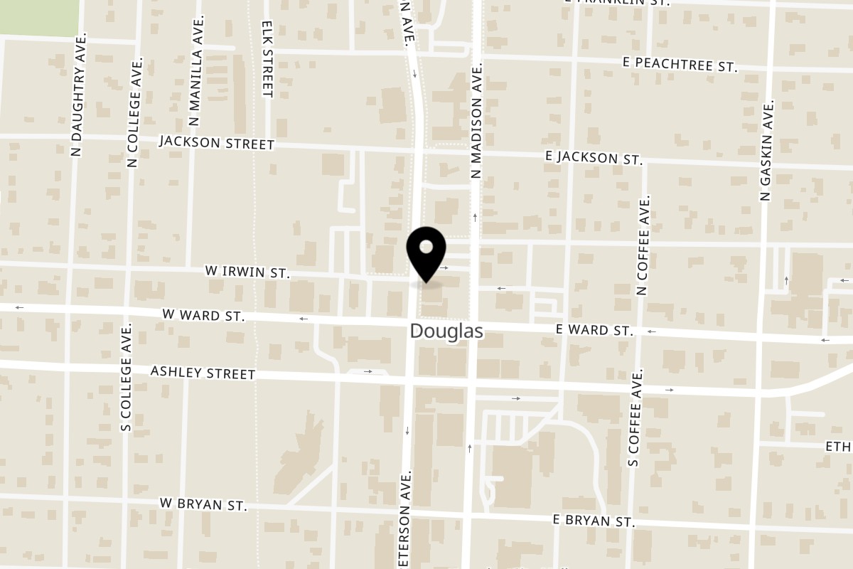 Map showing the location of Fireside Pizza Shop on 114 N Peterson Ave #200 in Douglas